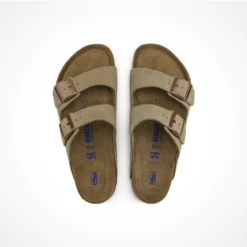Birkenstock Arizona Soft Footbed (Suede Leather) — Men's -Outdoor Sports Shop Footwear Birkenstock Mens Arizona Soft Footbed Suede Leather Taupe Top